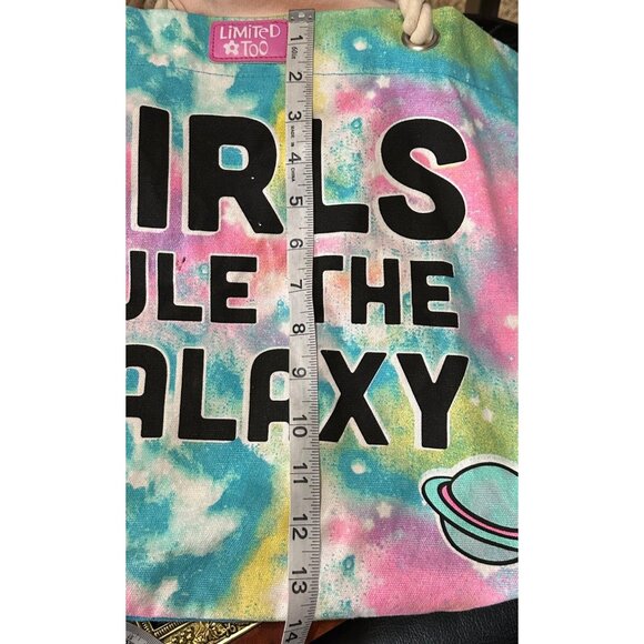 Limited Too "Girls Rule The Galaxy" Tie Dye Tote Bag 100% Cotton 14" Height - Picture 9 of 16